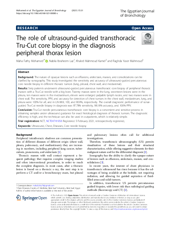 (PDF) The role of ultrasound-guided transthoracic Tru-Cut core biopsy ...