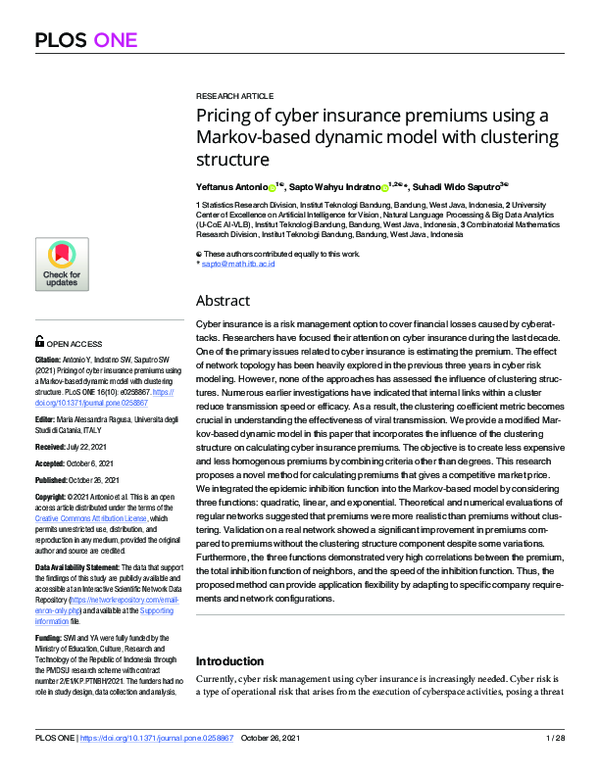 (PDF) Pricing of cyber insurance premiums using a Markov-based dynamic ...