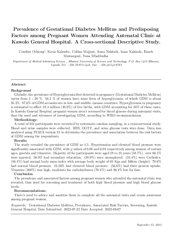 (PDF) Prevalence of Gestational Diabetes Mellitus and Predisposing ...