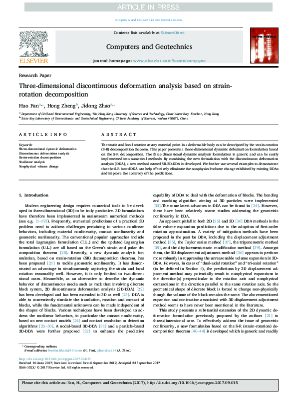 (PDF) Three-dimensional discontinuous deformation analysis (3-D DDA ...