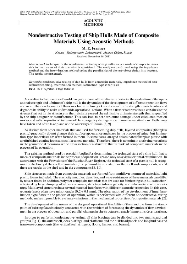 (PDF) Nondestructive testing of ship hulls made of composite materials ...
