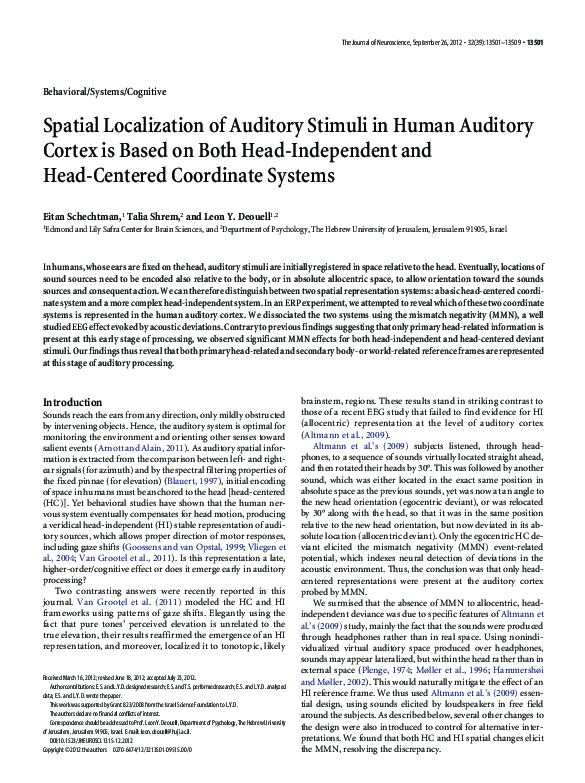 (PDF) Spatial Localization of Auditory Stimuli in Human Auditory Cortex ...