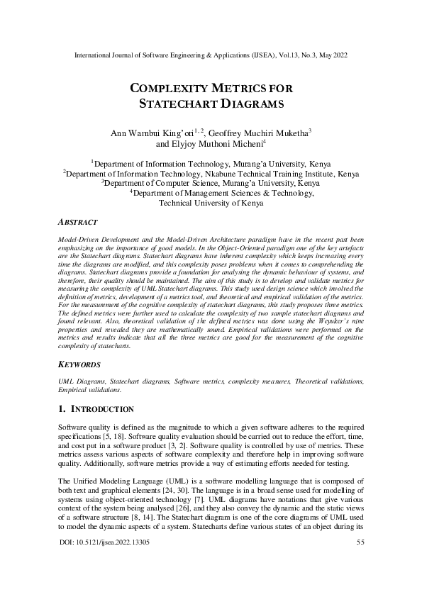 (PDF) Complexity Metrics for Statechart Diagrams