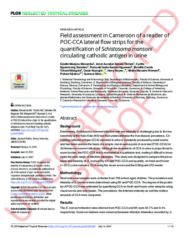 (PDF) Field assessment in Cameroon of a reader of POC-CCA lateral flow ...