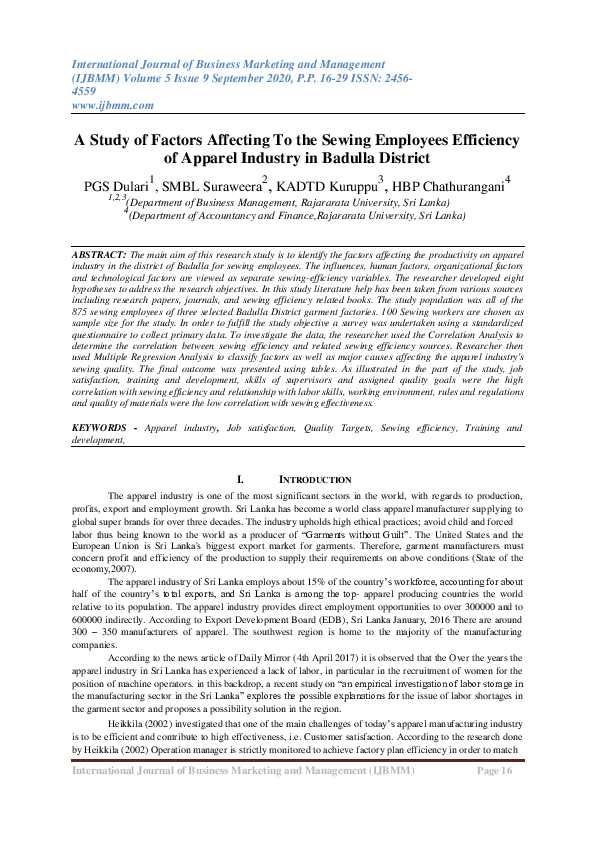 (PDF) A Study of Factors Affecting To the Sewing Employees Efficiency ...