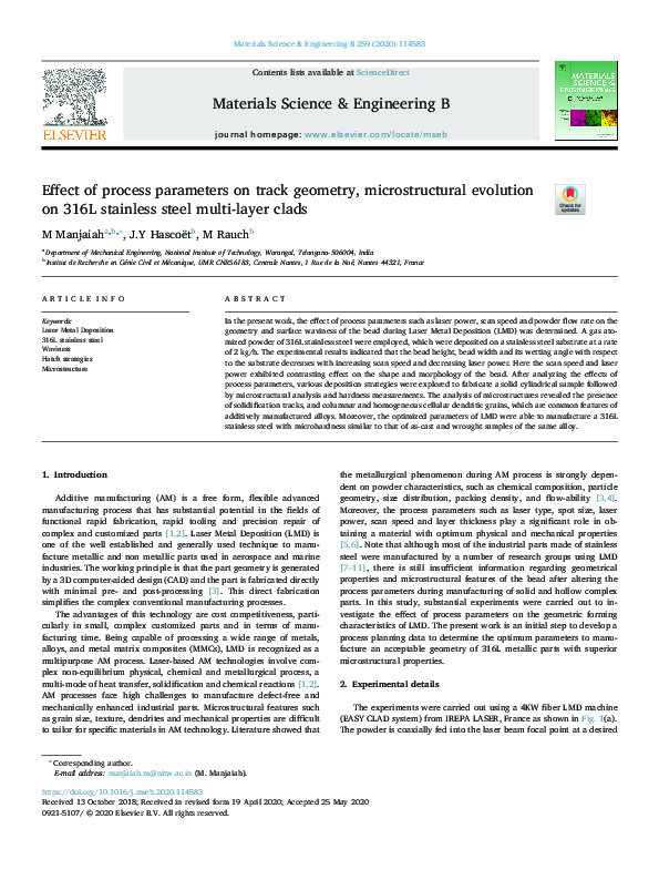 (PDF) Effect of process parameters on track geometry, microstructural ...
