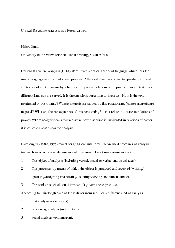 (PDF) Critical Discourse Analysis as a Research Tool