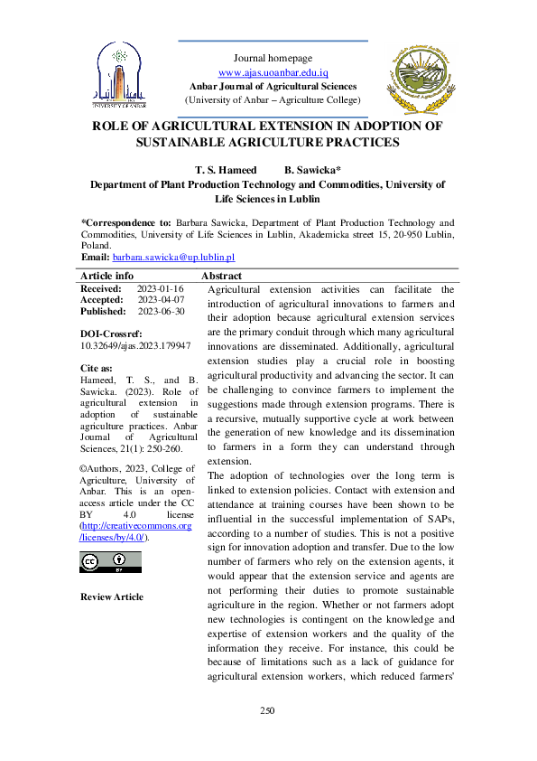 (PDF) ROLE OF AGRICULTURAL EXTENSION IN ADOPTION OF SUSTAINABLE ...