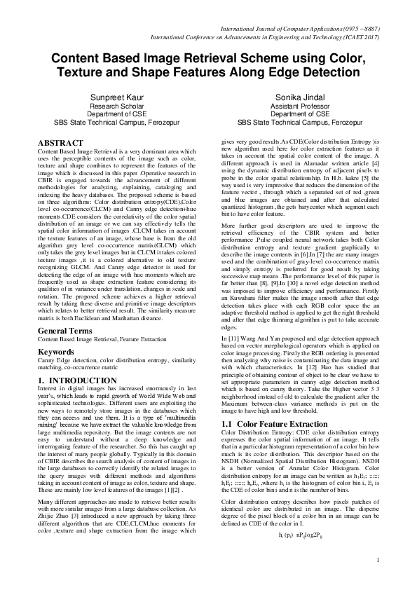 (PDF) Content Based Image Retrieval Scheme using Color, Texture and ...
