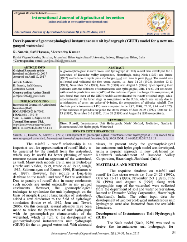 (PDF) Development of geomorphological instantaneous unit hydrograph ...