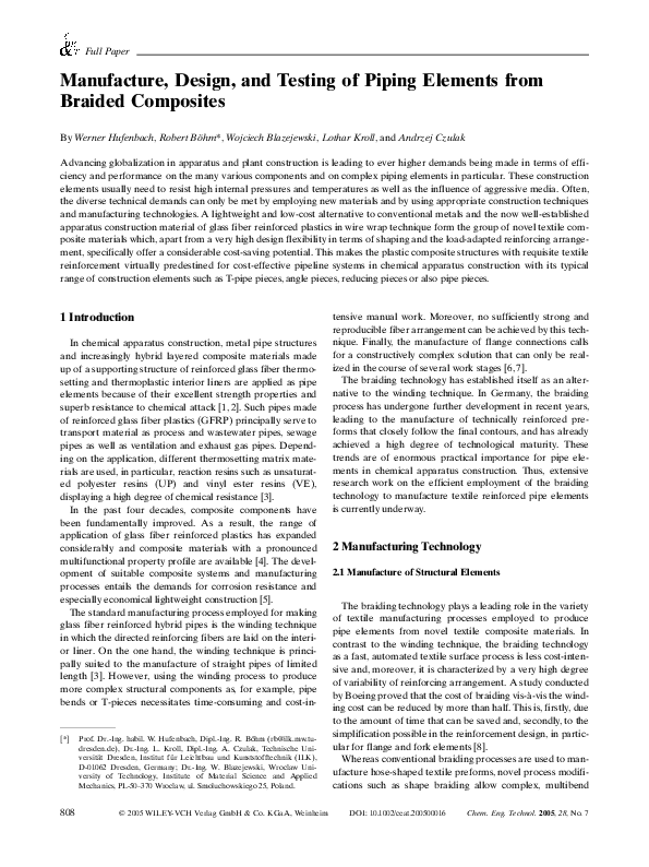 (PDF) Manufacture, Design and Testing of Piping Elements from Braided ...