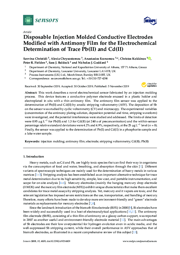 (PDF) Disposable Injection Molded Conductive Electrodes Modified with ...
