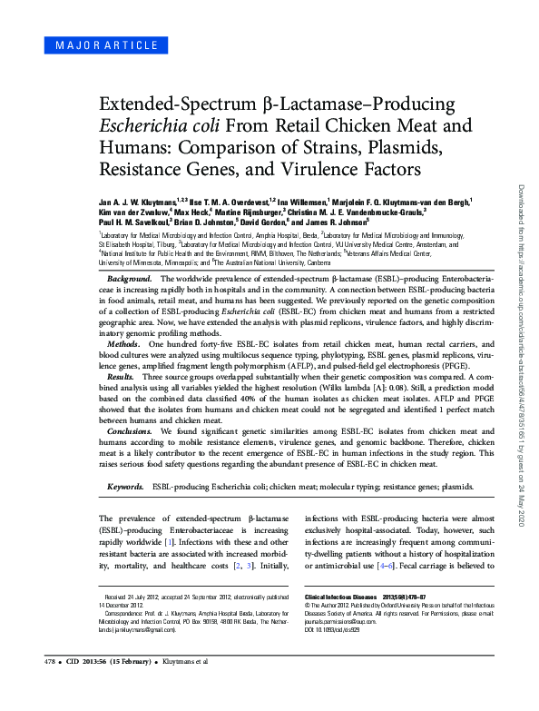 (PDF) Extended-Spectrum β-Lactamase–Producing Escherichia coli From ...