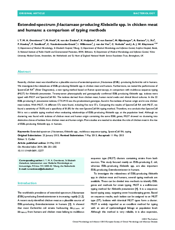 (PDF) Extended-spectrum β-lactamase producing Klebsiella spp. in ...