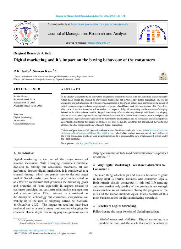 (PDF) Digital marketing and it's impact on the buying behaviour of the ...