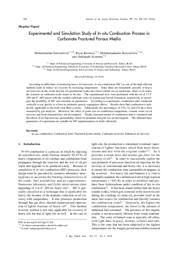 (PDF) Experimental and Simulation Study of In-situ Combustion Process ...