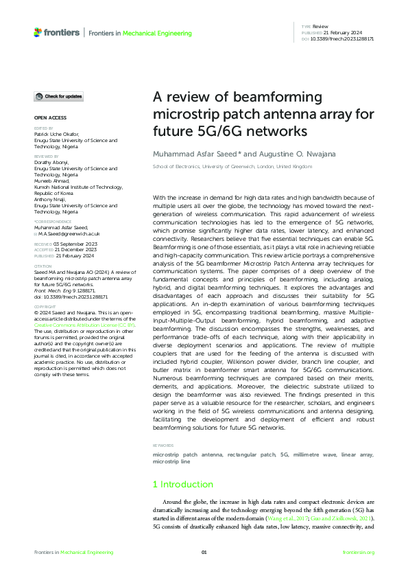 (PDF) A review of beamforming microstrip patch antenna array for future ...