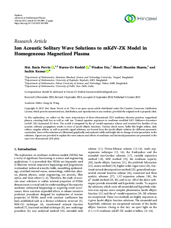 (PDF) Ion Acoustic Solitary Wave Solutions to mKdV-ZK Model in ...