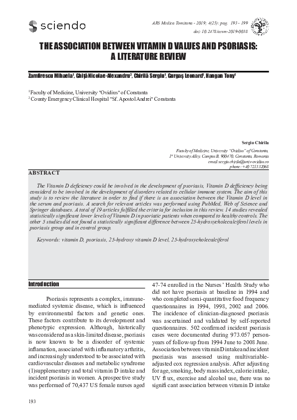(PDF) The Association Between Vitamin D Values and Psoriasis: A ...