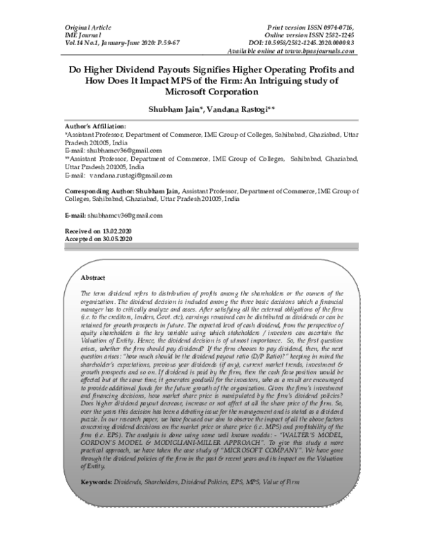 (PDF) Do Higher Dividend Payouts Signifies Higher Operating Profits and ...