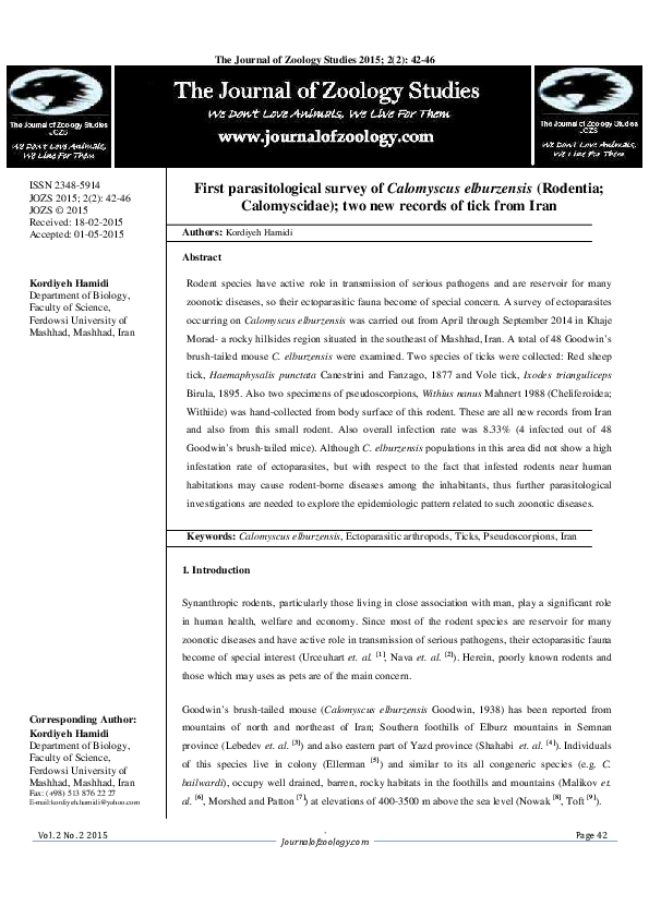 (PDF) First parasitological survey of Calomyscus elburzensis (Rodentia ...