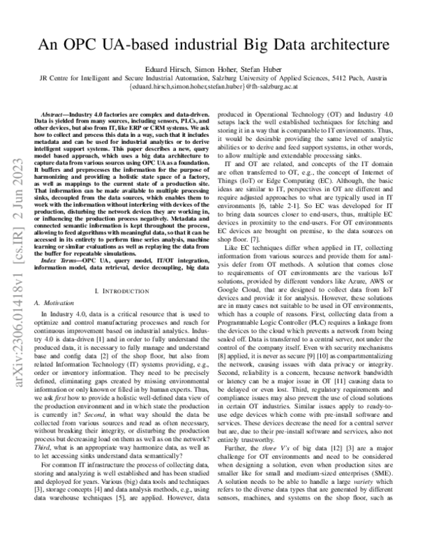 (PDF) An OPC UA-based industrial Big Data architecture