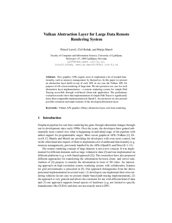 (PDF) Vulkan Abstraction Layer for Large Data Remote Rendering System