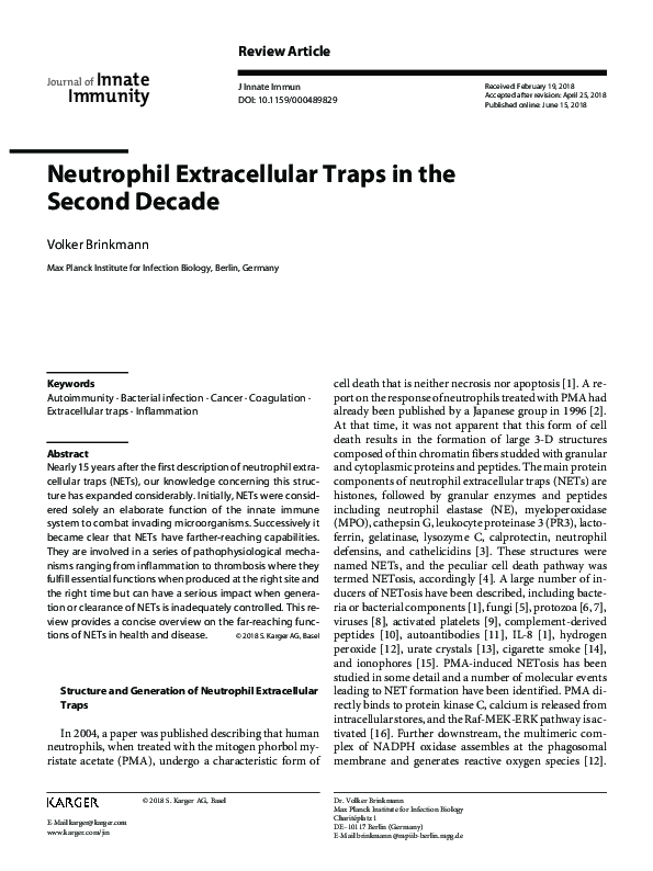 (PDF) Neutrophil Extracellular Traps in the Second Decade