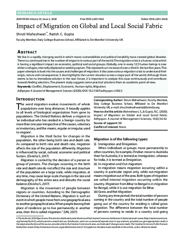 (PDF) Impact of Migration on Global and Local Social Fabric