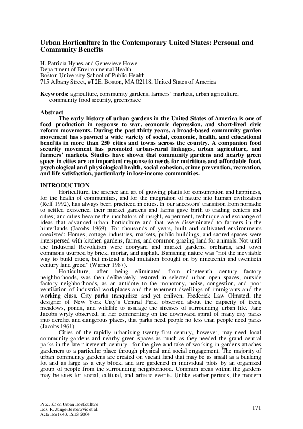 (PDF) Urban Horticulture in the Contemporary United States: Personal ...
