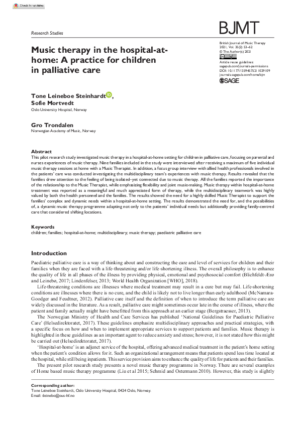 (PDF) Music therapy in the Hospital-at-home: A practice for children in ...