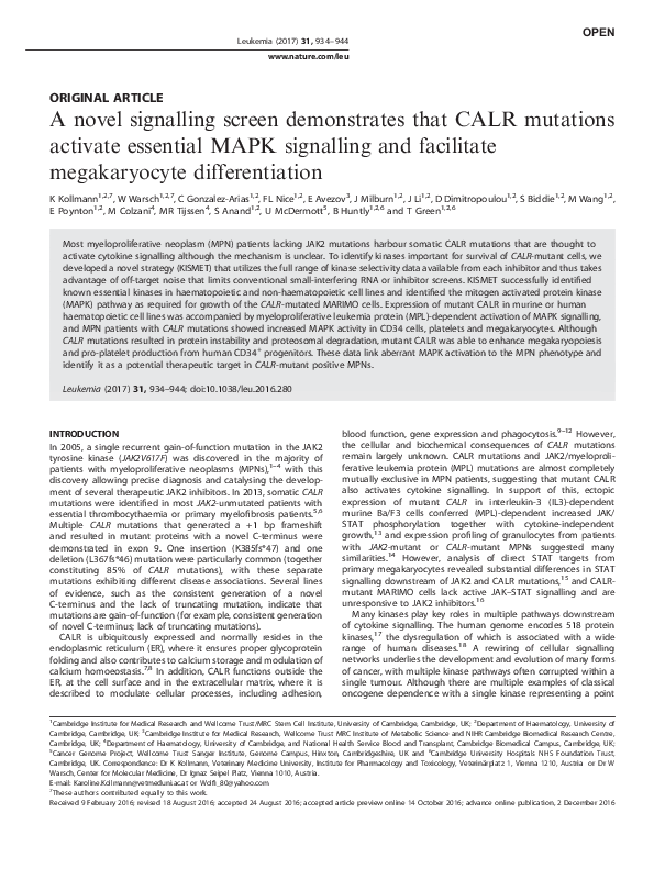 (PDF) A novel signalling screen demonstrates that CALR mutations ...