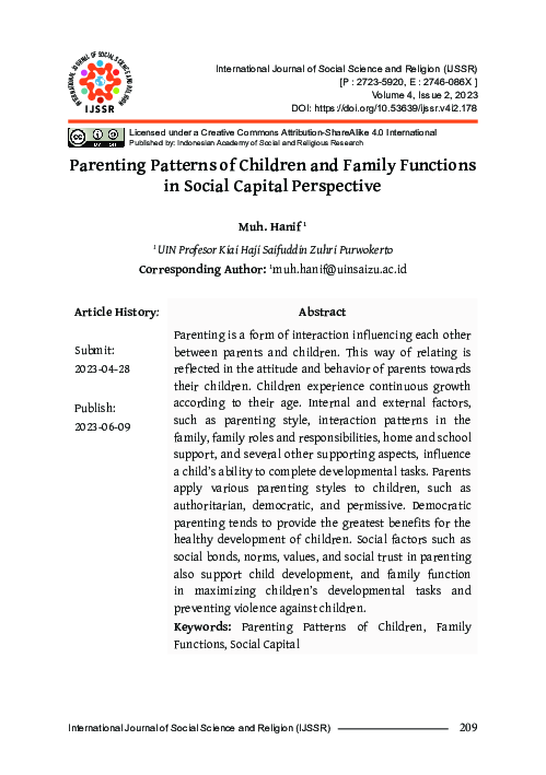 (PDF) Parenting Patterns of Children and Family Functions in Social ...