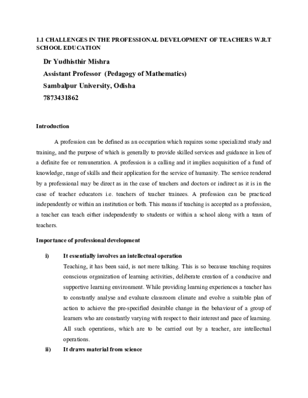 (DOC) CHALLENGES IN THE PROFESSIONAL DEVELOPMENT OF TEACHERS W.R.T ...