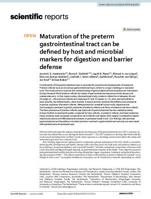 (PDF) Maturation of the preterm gastrointestinal tract can be defined ...