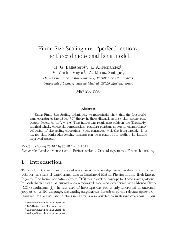 (PDF) Finite Size Scaling and “perfect” actions: the three dimensional ...
