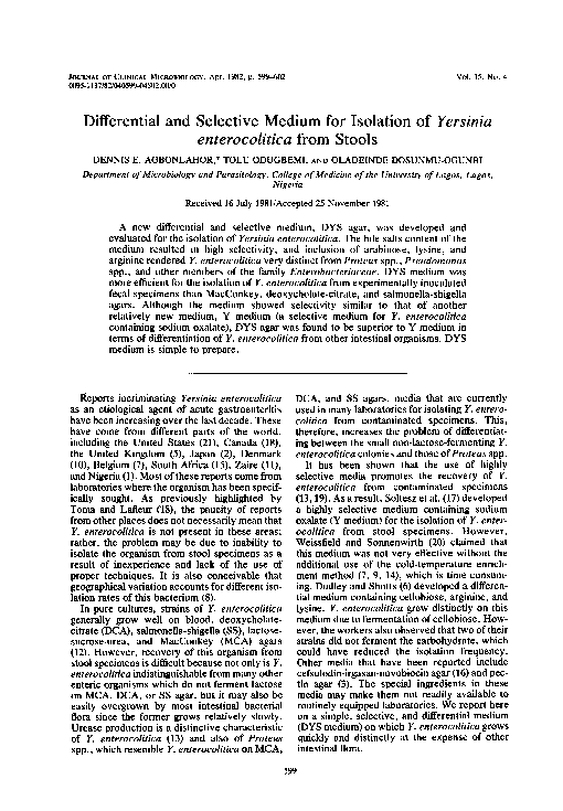 (PDF) Differential and Selective Medium for Isolation of Yersinia ...