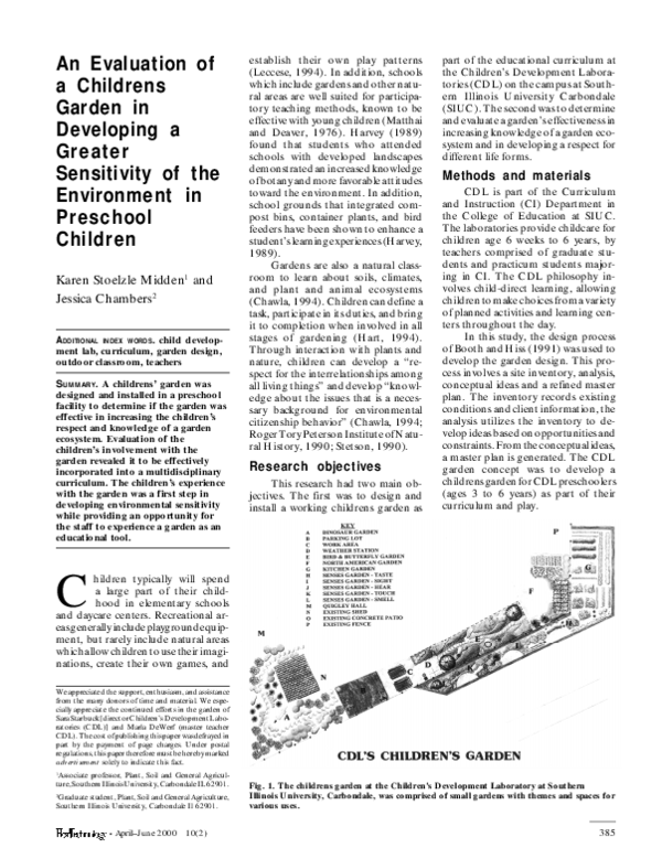 An Evaluation of a Childrens Garden in Developing a Greater Sensitivity of the Environment in Preschool Children