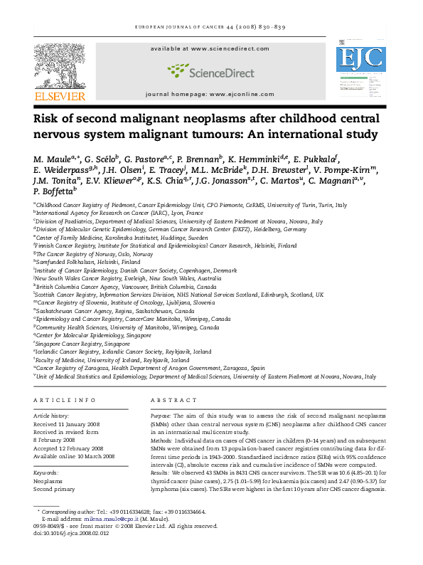 (PDF) Risk of second malignant neoplasms after childhood central ...