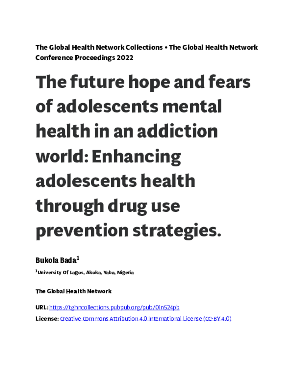 (PDF) The future hope and fears of adolescents mental health in an ...