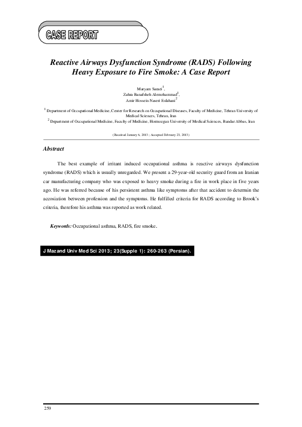 (PDF) Reactive Airways Dysfunction Syndrome (RADS) Following Heavy ...