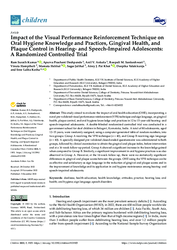 (PDF) Impact of the Visual Performance Reinforcement Technique on Oral ...
