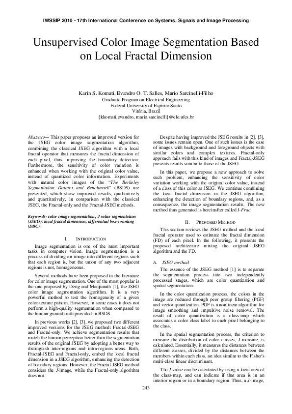 (PDF) Unsupervised Color Image Segmentation Based on Local Fractal ...