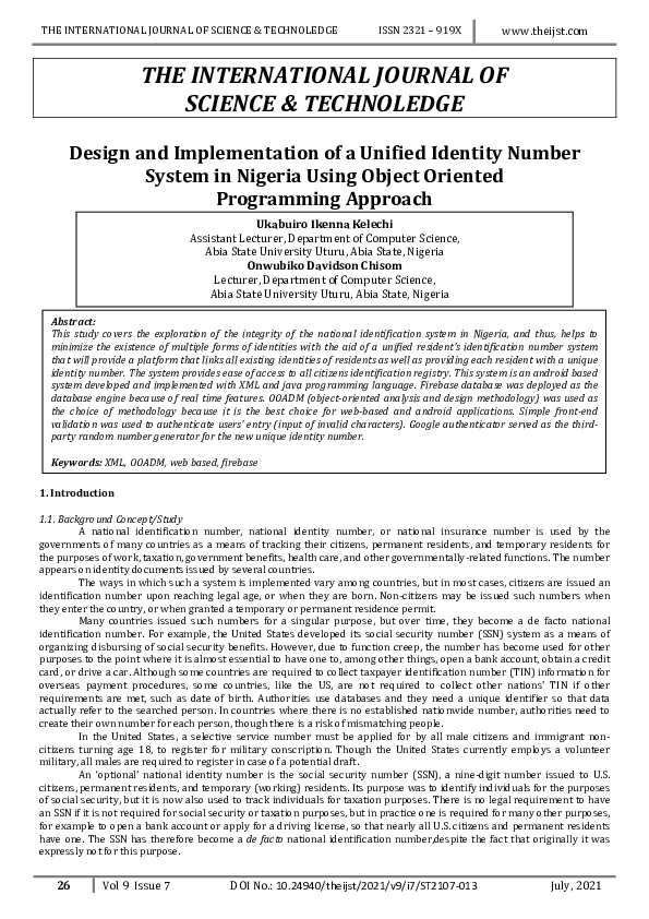 (PDF) Design and Implementation of a Unified Identity Number System in ...