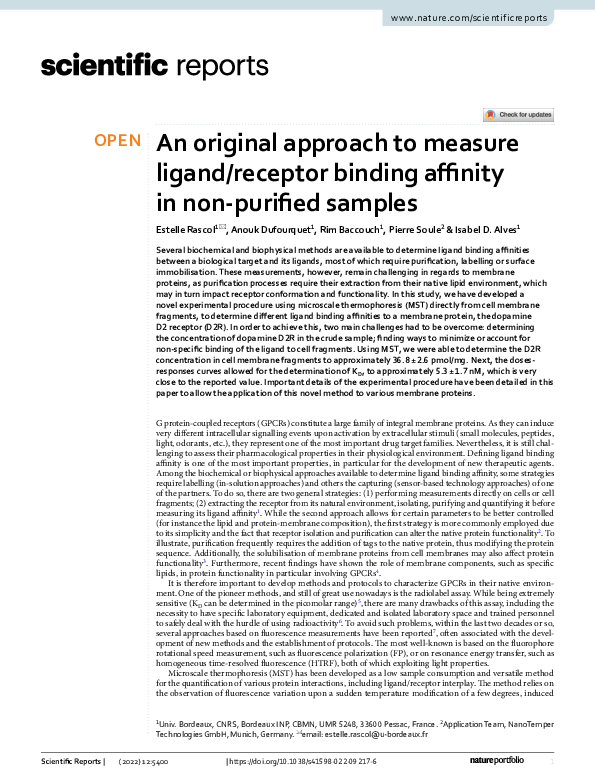 (PDF) An Original Approach to Measure Ligand/receptor Binding Affinity ...