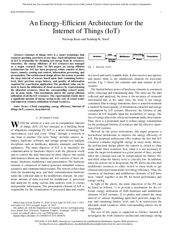 (PDF) An Energy-Efficient Architecture for the Internet of Things (IoT)