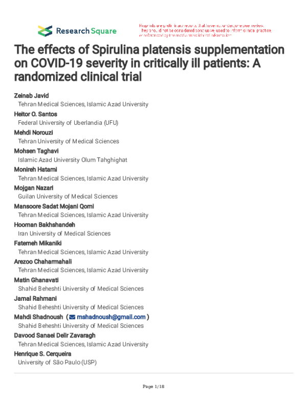 (PDF) The effects of Spirulina platensis supplementation on COVID-19 ...