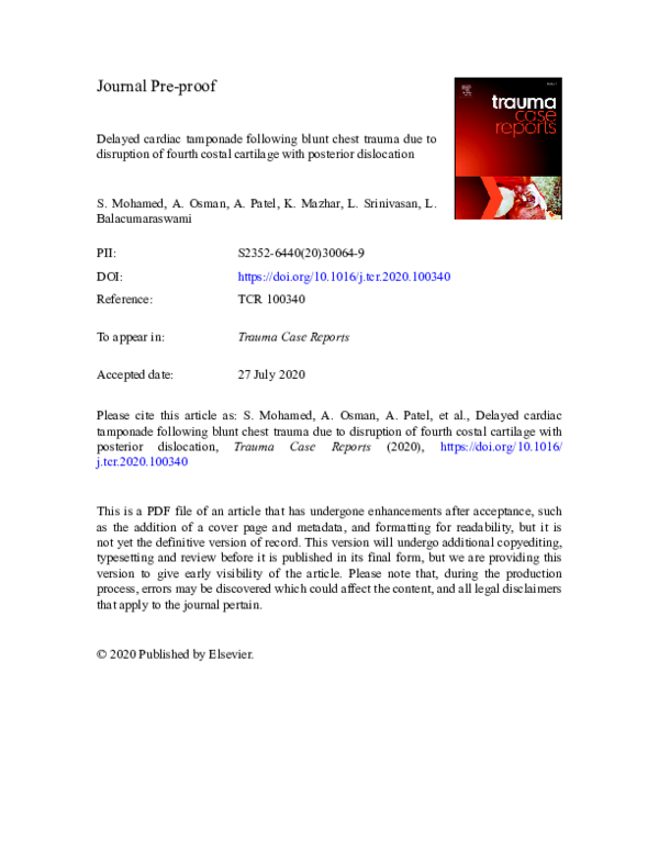 (PDF) Delayed cardiac tamponade following blunt chest trauma due to ...