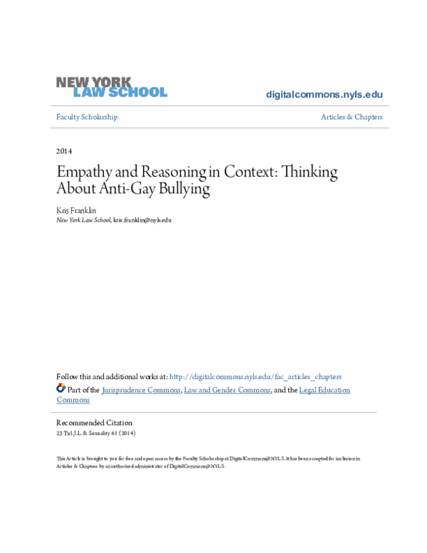 (PDF) Empathy and Reasoning in Context: Thinking About Anti-Gay Bullying