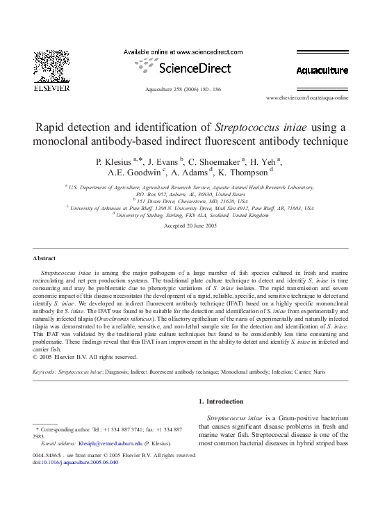 (PDF) Rapid detection and identification of Streptococcus iniae using a ...